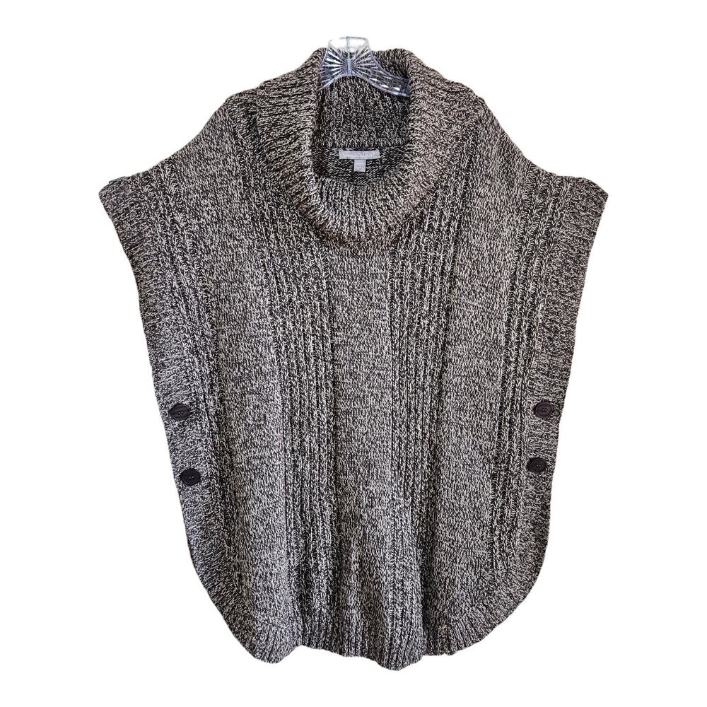 WOMAN WITHIN Plus 22 24 Tunic Sweater Vest Brown Beige Cowl Neck Side Buttons